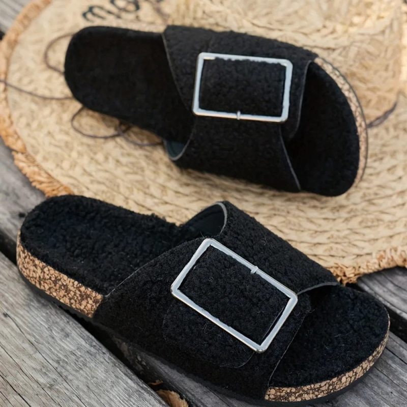 Muške zimske papuče od pamuka s flis unutrašnjost, korka uložak, gornji dio od mješavine materijala, ležerni stil