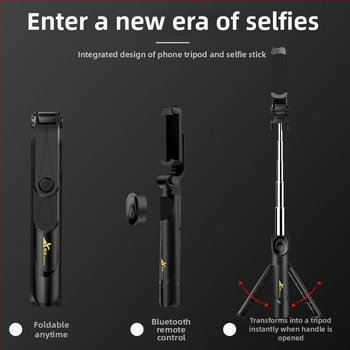 XT09 Selfie tyč s trojnožným statívom pre mobilné telefóny, nerezová oceľ, Bluetooth, diaľkové ovládanie, univerzálna kompatibilita, horizontálne aj vertikálne nastavenie