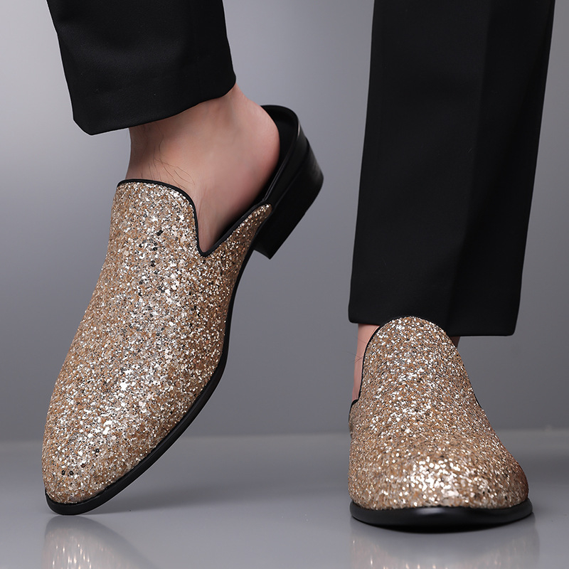 Muške casual loaferice s perlicama i šljokicama, gornja strana od PU-a, gumeni potplat, slip-on dizajn