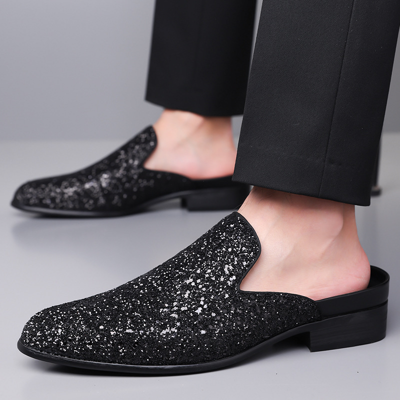 Muške casual loaferice s perlicama i šljokicama, gornja strana od PU-a, gumeni potplat, slip-on dizajn