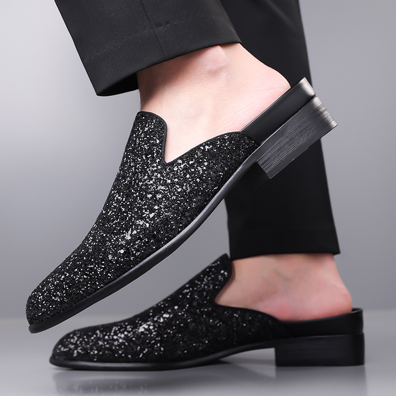 Muške casual loaferice s perlicama i šljokicama, gornja strana od PU-a, gumeni potplat, slip-on dizajn