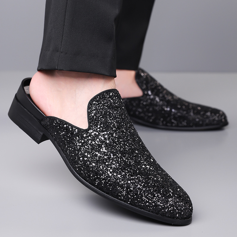 Muške casual loaferice s perlicama i šljokicama, gornja strana od PU-a, gumeni potplat, slip-on dizajn