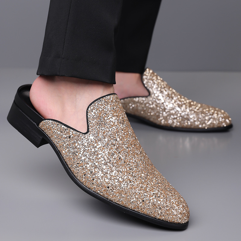 Muške casual loaferice s perlicama i šljokicama, gornja strana od PU-a, gumeni potplat, slip-on dizajn