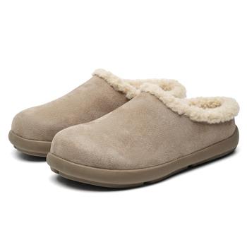 Zimske pahuljaste papuče za odrasle, slip-on s zatvorenim prstom, gornji dio od nubuk kože bivola, gumeni taban, vulkanizirana tehnologija