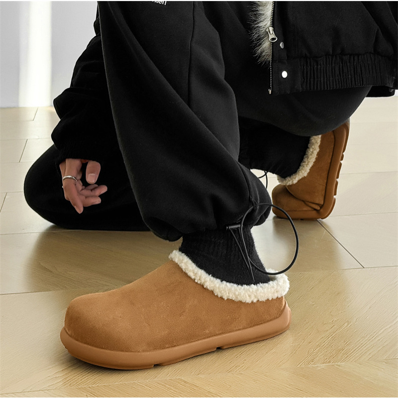 Zimske pahuljaste papuče za odrasle, slip-on s zatvorenim prstom, gornji dio od nubuk kože bivola, gumeni taban, vulkanizirana tehnologija
