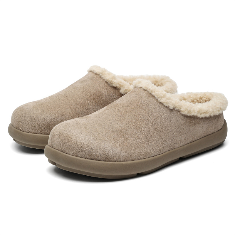 Zimske pahuljaste papuče za odrasle, slip-on s zatvorenim prstom, gornji dio od nubuk kože bivola, gumeni taban, vulkanizirana tehnologija