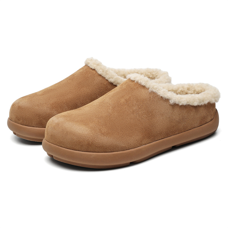 Zimske pahuljaste papuče za odrasle, slip-on s zatvorenim prstom, gornji dio od nubuk kože bivola, gumeni taban, vulkanizirana tehnologija