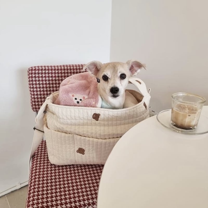 Torba za kućne ljubimce preko ramena, velika kapaciteta, prozračna tkanina pamuk i lan, karikatura uzorak