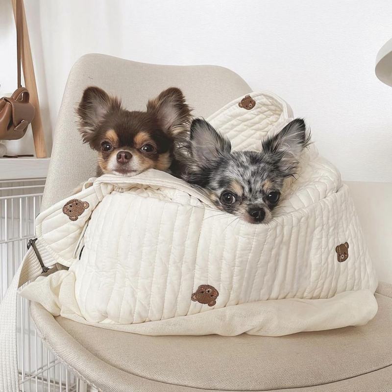 Torba za kućne ljubimce preko ramena, velika kapaciteta, prozračna tkanina pamuk i lan, karikatura uzorak