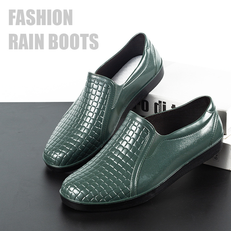 Pantofi de apă din PVC, Cizme de ploaie scurte, Impermeabile, Antiderapante și rezistente la uzură, Turnare monobloc, Model în carouri