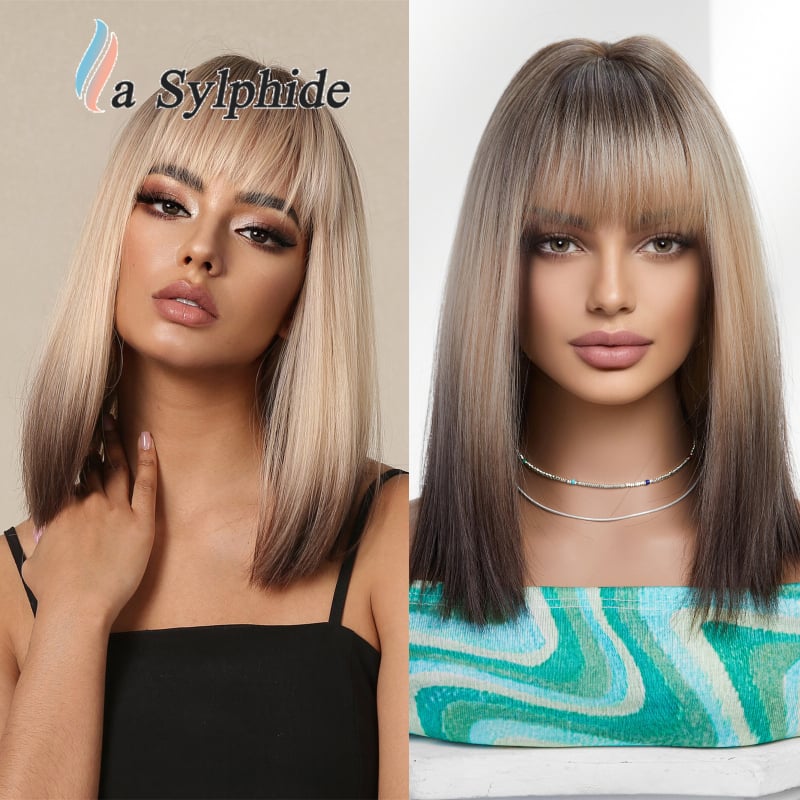 Perika: kratka ravna kosa s šiškama, model LC2067, vlakna otporna na toplinu, za žene