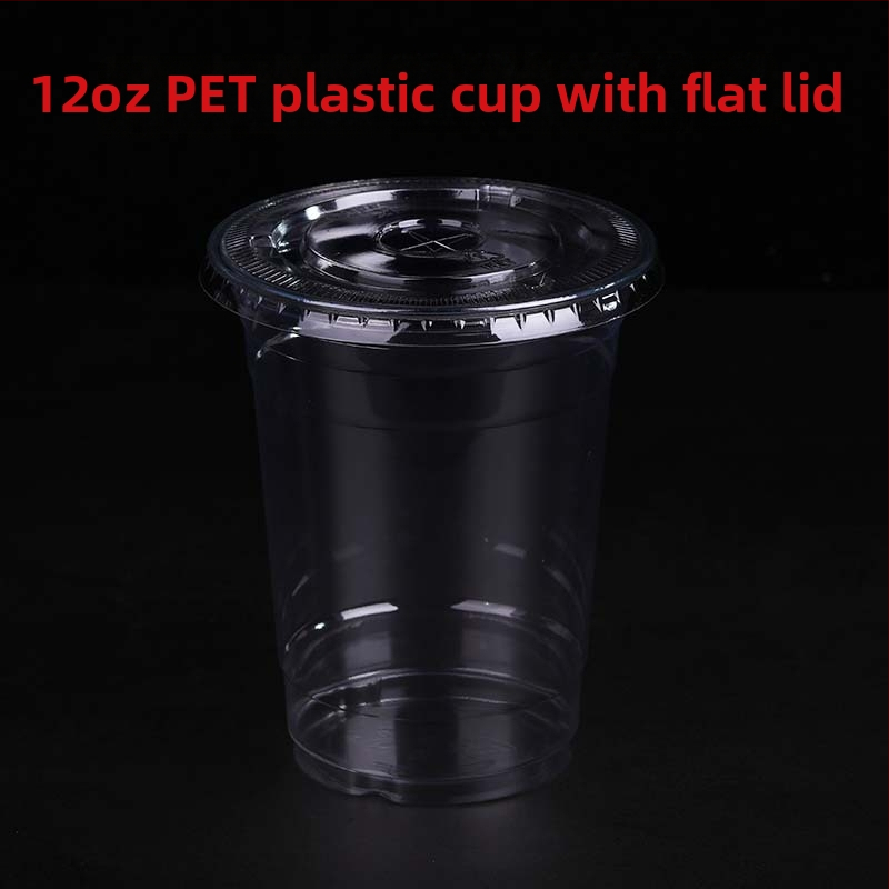 Jednokratna PET čaša, prilagodljiva fleksografskim tiskom, s poklopcem, mogućnost logotipa, za žele, jogurt, čaj s mlijekom i hladna pića