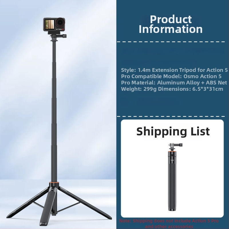 Brdrc rozšíriteľný selfie statív pre DJI Action 5 Pro, Osmo 360 / Osmo 3/4 — hliníková zliatina