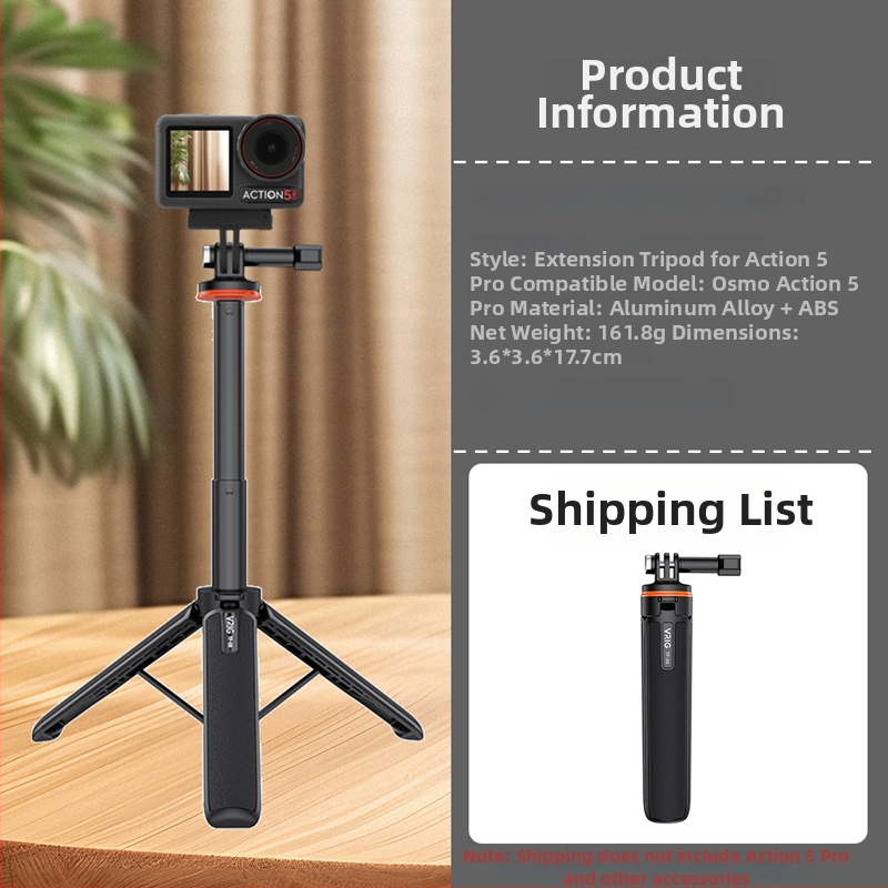 Brdrc rozšíriteľný selfie statív pre DJI Action 5 Pro, Osmo 360 / Osmo 3/4 — hliníková zliatina