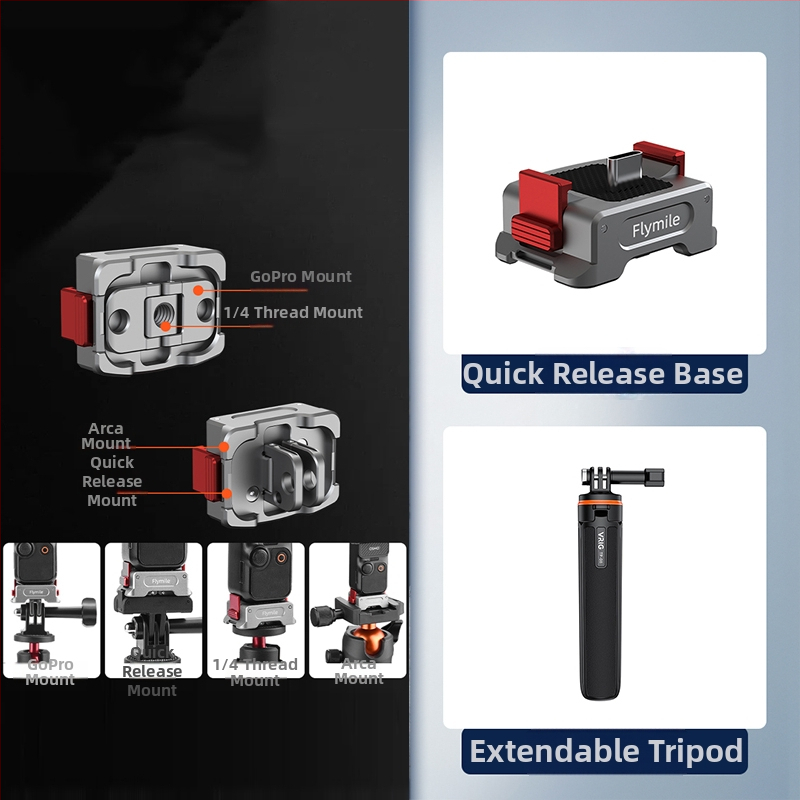 Brdrc rozšíriteľný selfie statív pre DJI Action 5 Pro, Osmo 360 / Osmo 3/4 — hliníková zliatina