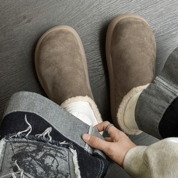 Muške zimske papuče s pliš unutrašnjost, velur gornji dio, debeli gumeni potplat, slip-on