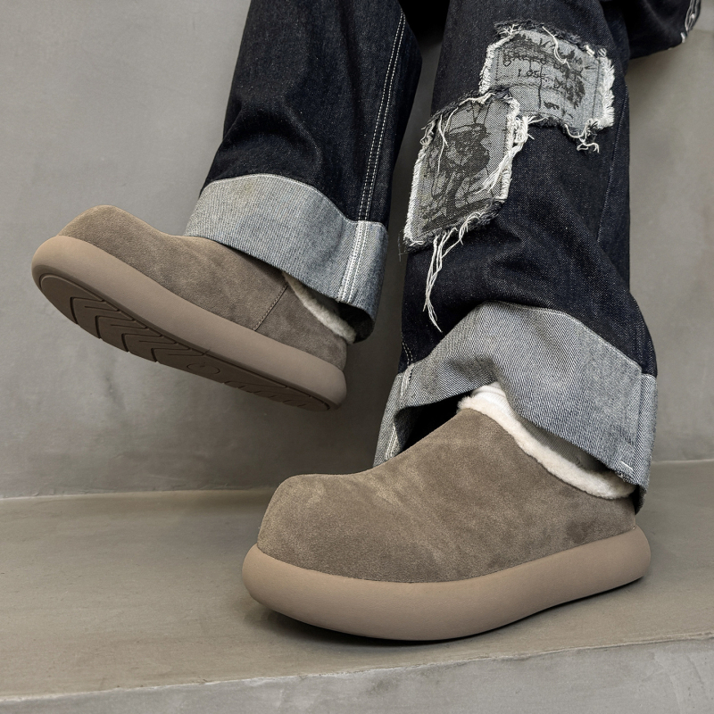 Muške zimske papuče s pliš unutrašnjost, velur gornji dio, debeli gumeni potplat, slip-on