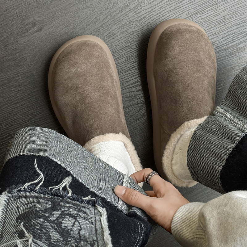 Muške zimske papuče s pliš unutrašnjost, velur gornji dio, debeli gumeni potplat, slip-on