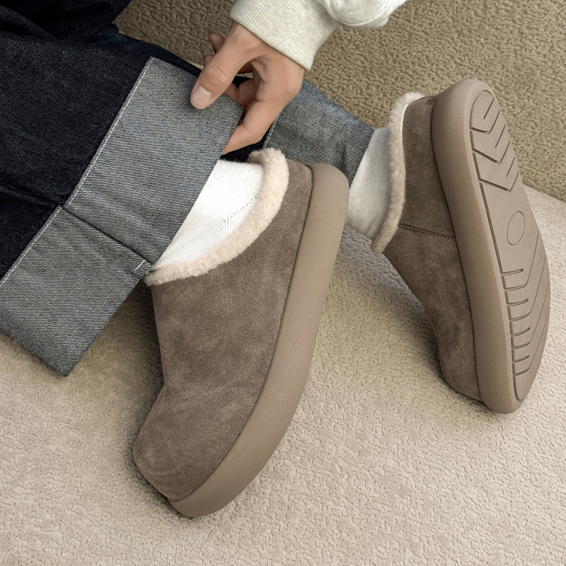 Muške zimske papuče s pliš unutrašnjost, velur gornji dio, debeli gumeni potplat, slip-on