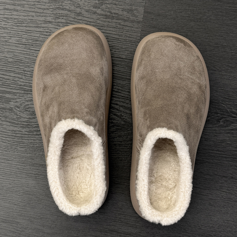 Muške zimske papuče s pliš unutrašnjost, velur gornji dio, debeli gumeni potplat, slip-on