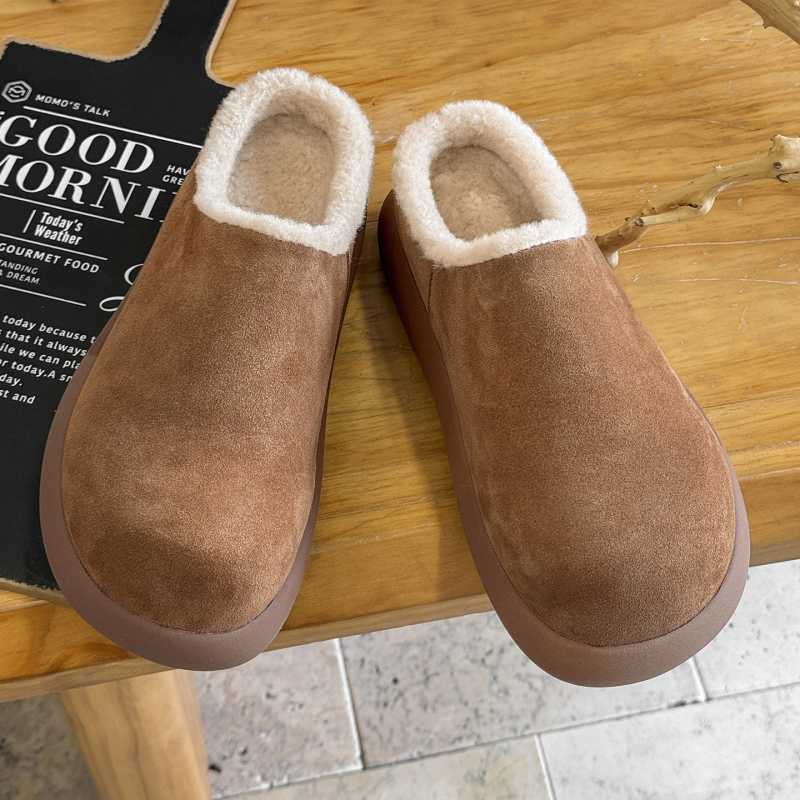 Muške zimske papuče s pliš unutrašnjost, velur gornji dio, debeli gumeni potplat, slip-on