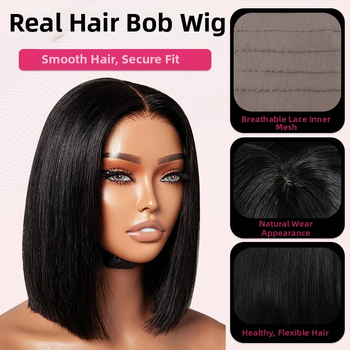 Bob perika s prednjom čipkom, potpuno ručno pletena, prava ljudska kosa