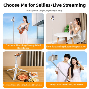 Selfie tyč s integrovaným podstavcom a osvetlením na fotenie — Značka Crenov/Kerunle; Bluetooth; diaľkové ovládanie; prispôsobenie