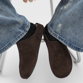 Muške slip-on mule s okruglim nosom, od velura, casual obuća s gumom na potplatu