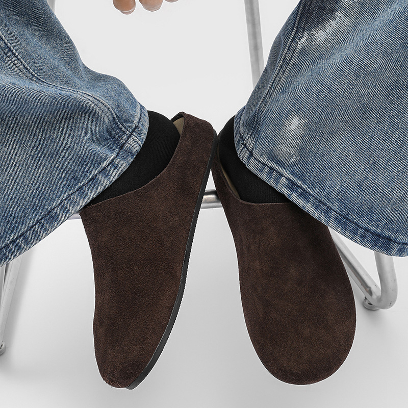 Muške slip-on mule s okruglim nosom, od velura, casual obuća s gumom na potplatu