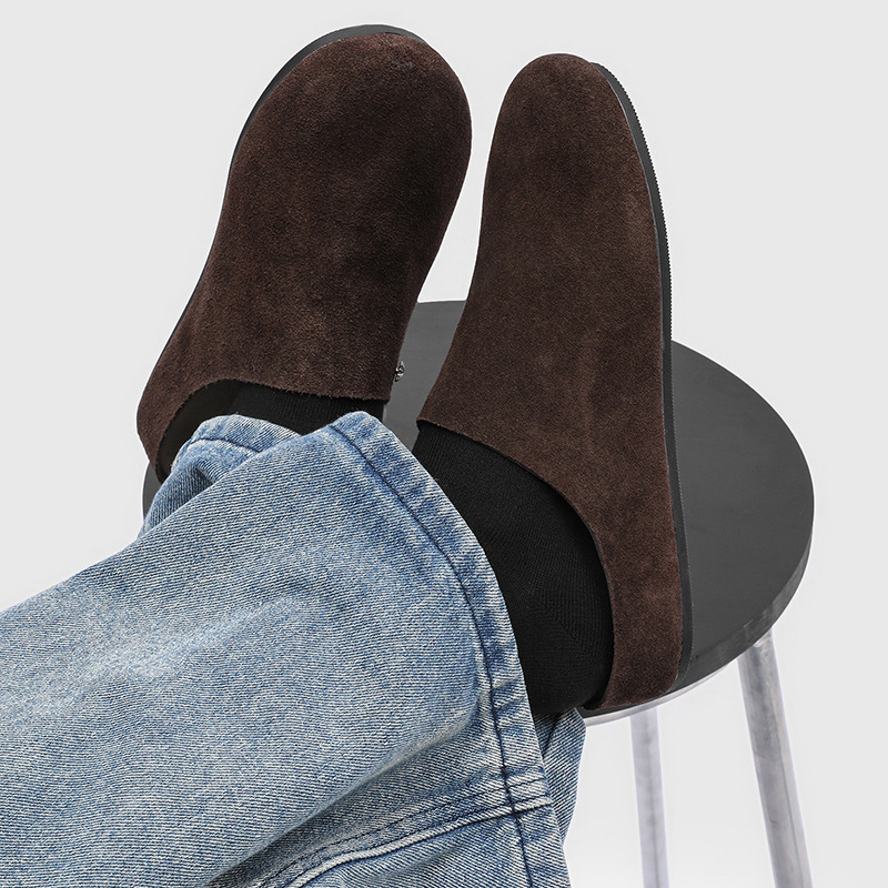 Muške slip-on mule s okruglim nosom, od velura, casual obuća s gumom na potplatu