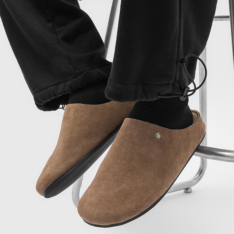 Muške slip-on mule s okruglim nosom, od velura, casual obuća s gumom na potplatu