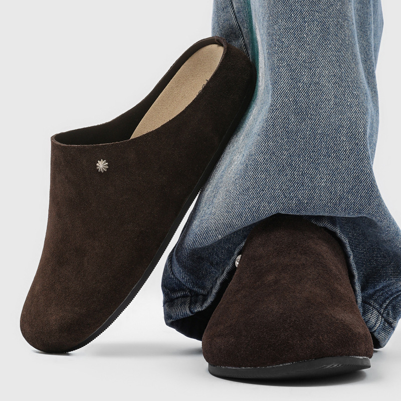 Muške slip-on mule s okruglim nosom, od velura, casual obuća s gumom na potplatu