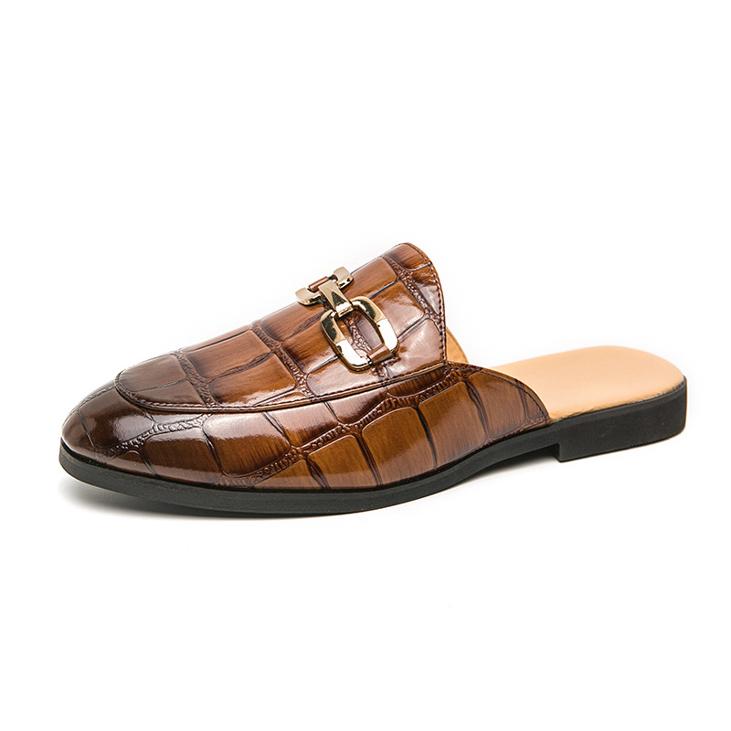 Muške kožne slip-on papuče, casual, zatvoren prst, gumeni potplat, reljefna obrada, ljeto 2025