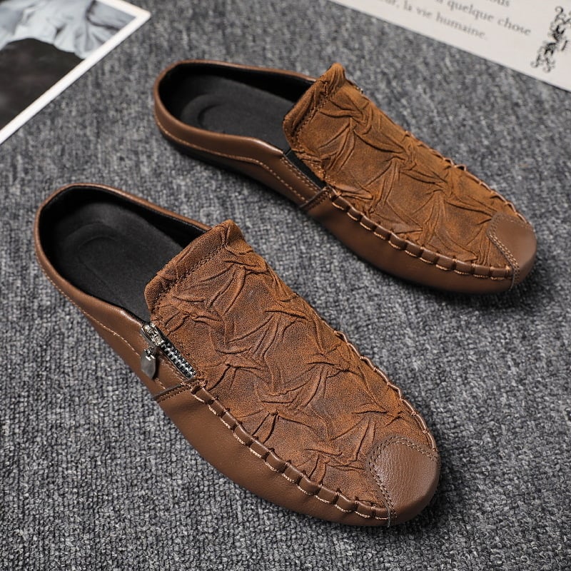 Yuji muške Baotou slip-on papuče, opušten stil, prozračni gornji dio od umjetne kože, gumeni potplat, ugravirani završni sloj