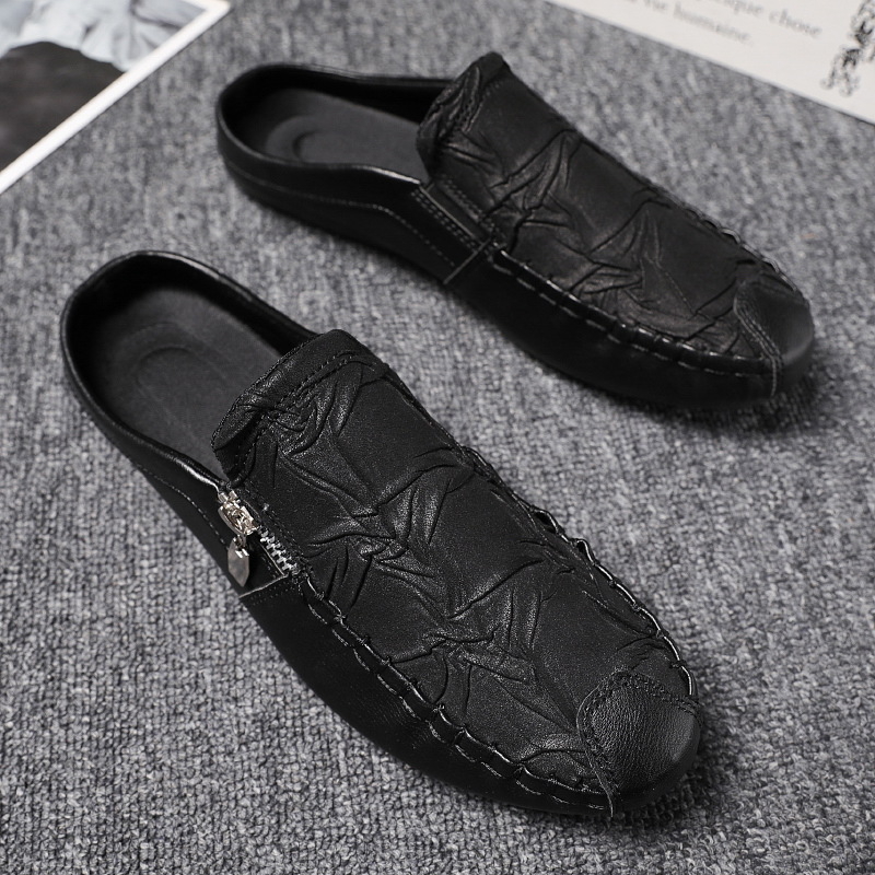 Yuji muške Baotou slip-on papuče, opušten stil, prozračni gornji dio od umjetne kože, gumeni potplat, ugravirani završni sloj