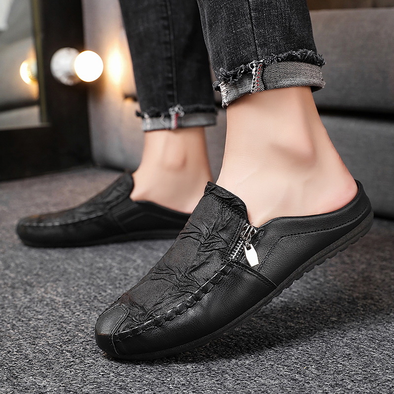 Yuji muške Baotou slip-on papuče, opušten stil, prozračni gornji dio od umjetne kože, gumeni potplat, ugravirani završni sloj