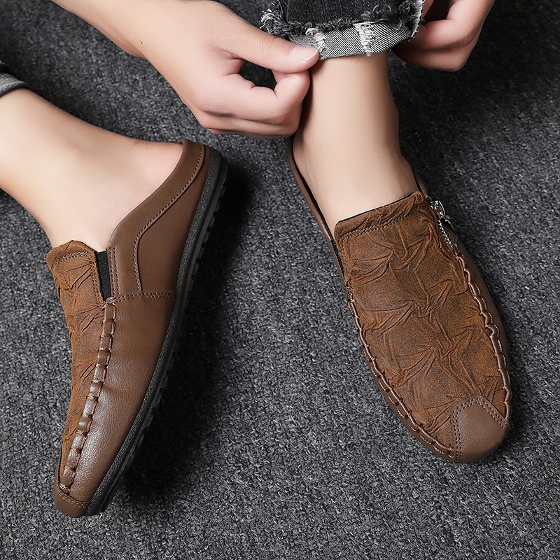 Yuji muške Baotou slip-on papuče, opušten stil, prozračni gornji dio od umjetne kože, gumeni potplat, ugravirani završni sloj