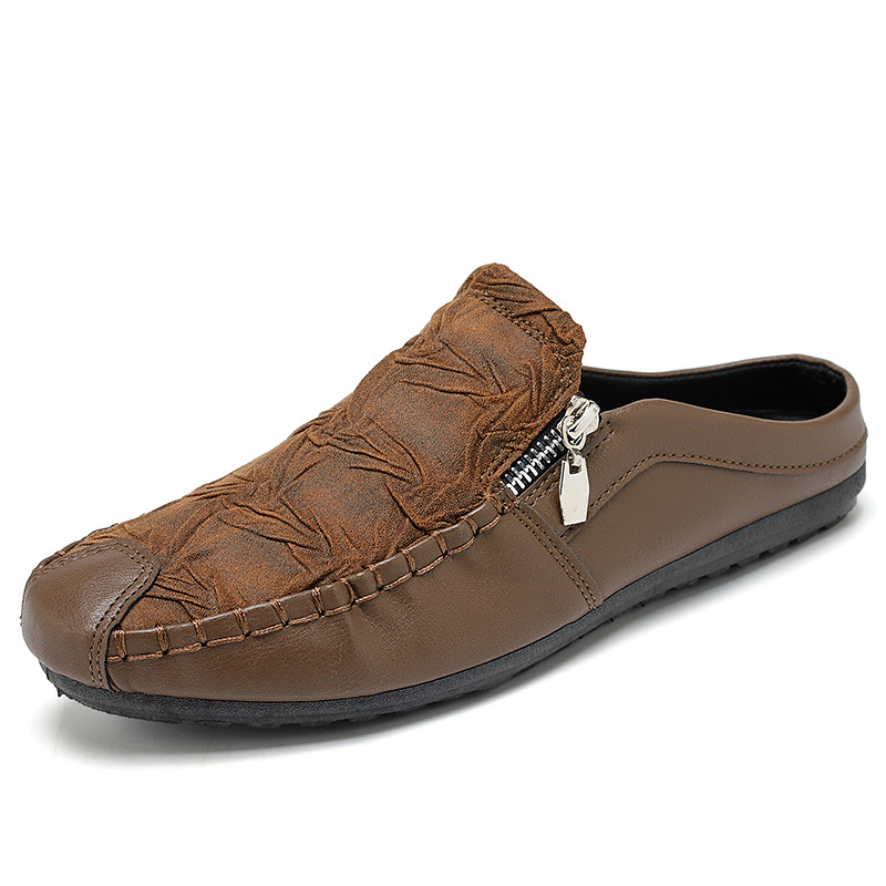 Yuji muške Baotou slip-on papuče, opušten stil, prozračni gornji dio od umjetne kože, gumeni potplat, ugravirani završni sloj
