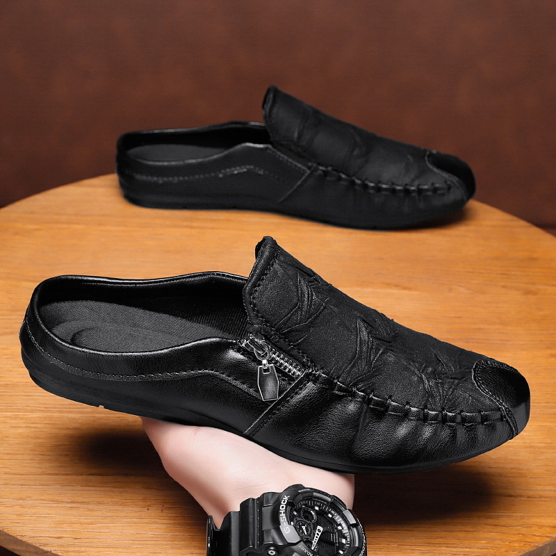 Yuji muške Baotou slip-on papuče, opušten stil, prozračni gornji dio od umjetne kože, gumeni potplat, ugravirani završni sloj