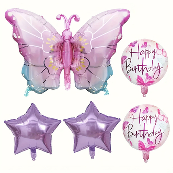 Комплект балони за рожден ден с розови пеперуди от алуминиева фолио, 32 инча, карикатурен дизайн