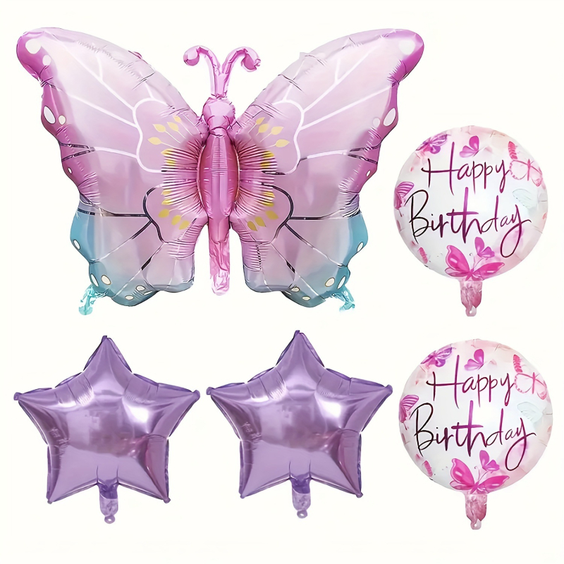 Комплект балони за рожден ден с розови пеперуди от алуминиева фолио, 32 инча, карикатурен дизайн
