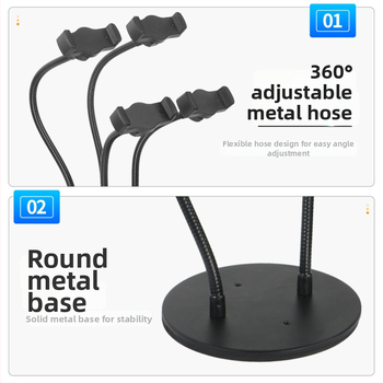 Stolný stojan na živé vysielanie pre viaceré telefóny, proti otrasom, zliatina hliníka, vhodný pre všeobecné, vonkajšie, selfie a live použitie