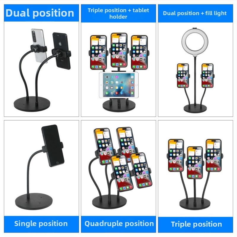 Stolný stojan na živé vysielanie pre viaceré telefóny, proti otrasom, zliatina hliníka, vhodný pre všeobecné, vonkajšie, selfie a live použitie