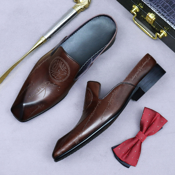 Затворени мъжки пантофи Aston mg, връх от кожа от първи слой, гумена подметка, полирана кожа, дизайн с плъзгане