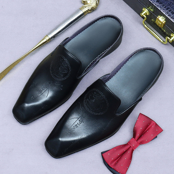 Затворени мъжки пантофи Aston mg, връх от кожа от първи слой, гумена подметка, полирана кожа, дизайн с плъзгане