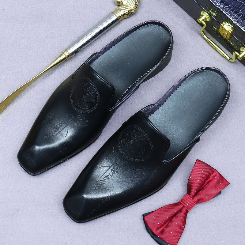 Затворени мъжки пантофи Aston mg, връх от кожа от първи слой, гумена подметка, полирана кожа, дизайн с плъзгане