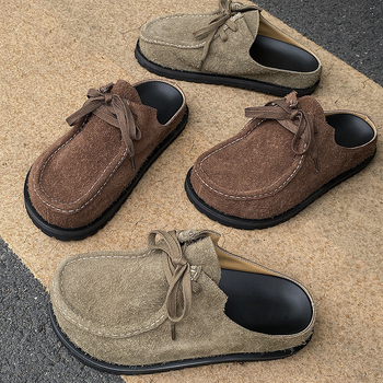 Мъжки кожени обувки с дебела гумена подметка, горна част от втора кожа, закопчаване One-kick, пролет 2025