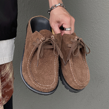 Мъжки кожени обувки с дебела гумена подметка, горна част от втора кожа, закопчаване One-kick, пролет 2025