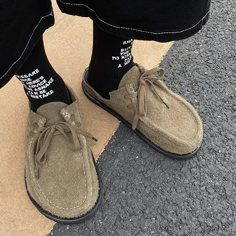 Мъжки кожени обувки с дебела гумена подметка, горна част от втора кожа, закопчаване One-kick, пролет 2025