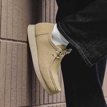 Slip-on kožne loaferice s okruglim nosom, gumena potplata, niski potpetica 1-3 cm